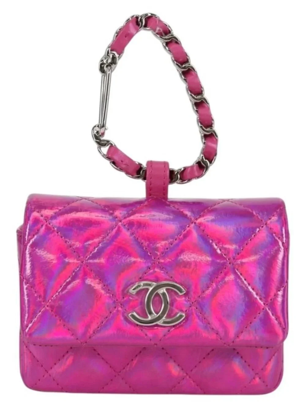 CHANEL Matelasse Pouch Patent leather Pink Silver CC Auth bs29324SM